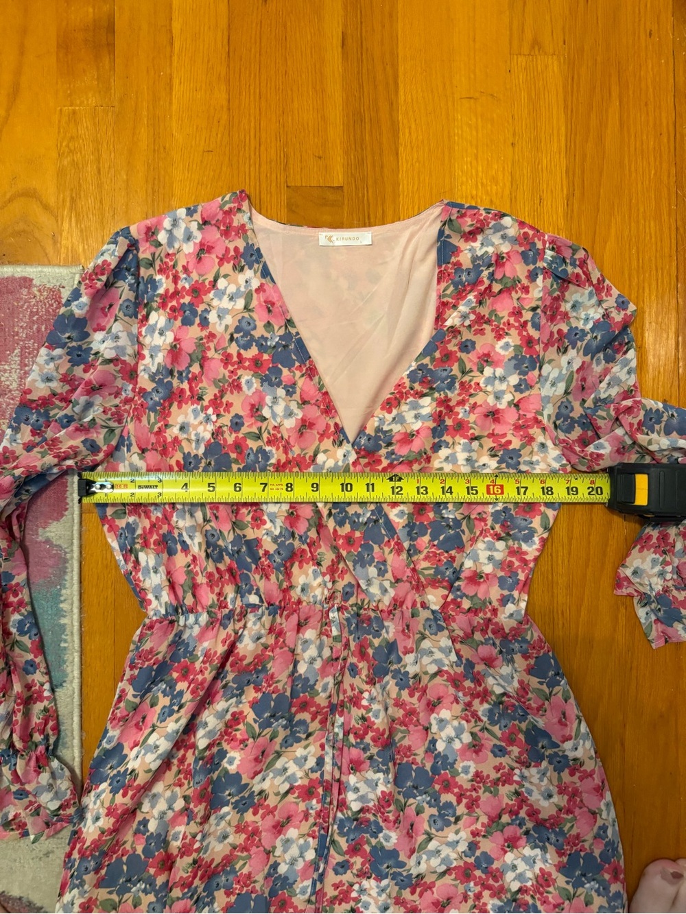 Floral Pink Asymmetrical Wrap Dress with Ruffle Hem - Picture 5 of 6